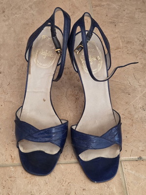 Majorica navy blue leather heeled sandals