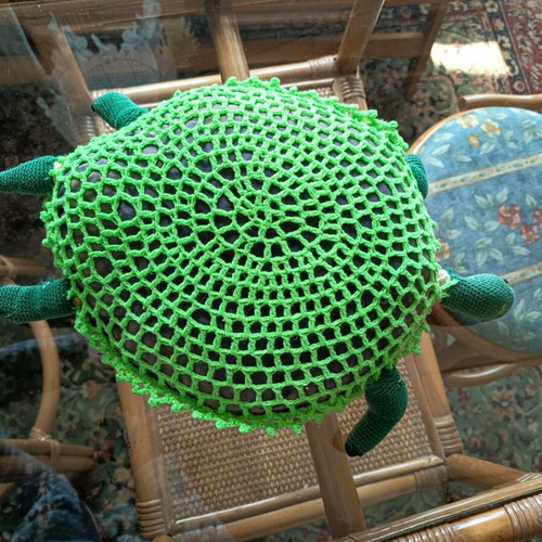 Knitted turtle pillow used, handmade decorative