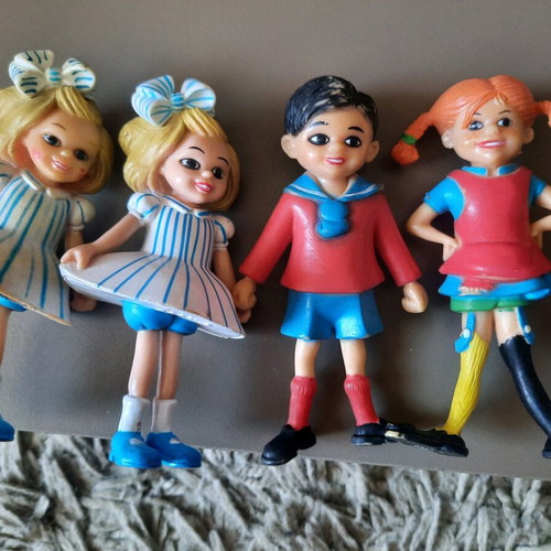 Pippi Longstocking figures used, set of 4, 1980s vintage