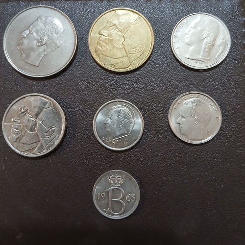 Set of 7 Belgium coins, assorted