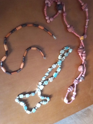 3 boho wooden bead necklaces in earthy colors