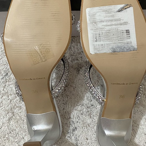 Silver mules size 36 like new with suede insole, 8.5cm heel