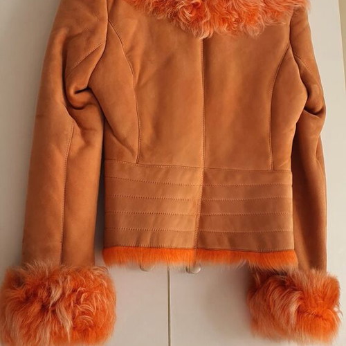 Mouton Leather Jacket New Orange S-M With Zipper