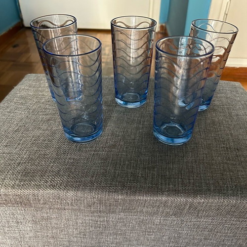 Water glasses used, set of 6, blue shade