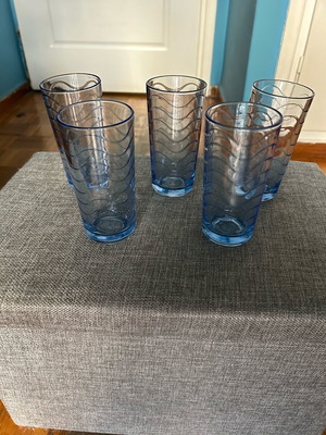 Water glasses used, set of 6, blue shade