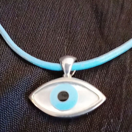 Silver Pendant Evil Eye 925 with Turquoise Leather Cord like new