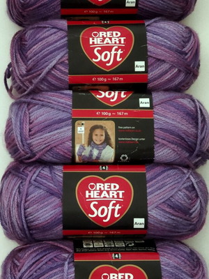 Red Heart Soft Aran Color Yarn set of 5, new, multicolor acrylic