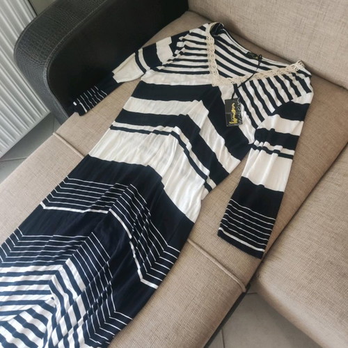 Lemon dress new striped black and white asymmetrical Greek design
