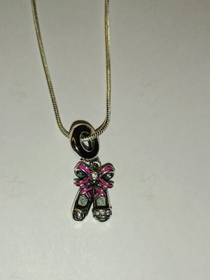 Ballerina Shoes Pendant new, silver with fuchsia ribbon