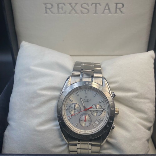 Rexstar chronograph watch 41mm like new, silver and red