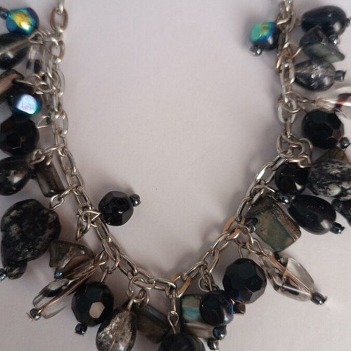 Silver bracelet with black charms and holographic details new