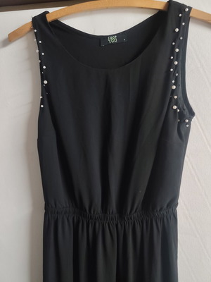 Black maxi dress like new with pearl shoulder decoration and side slit