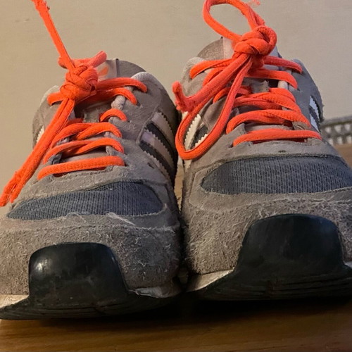 Adidas men's grey sports shoes with orange laces size 44.5