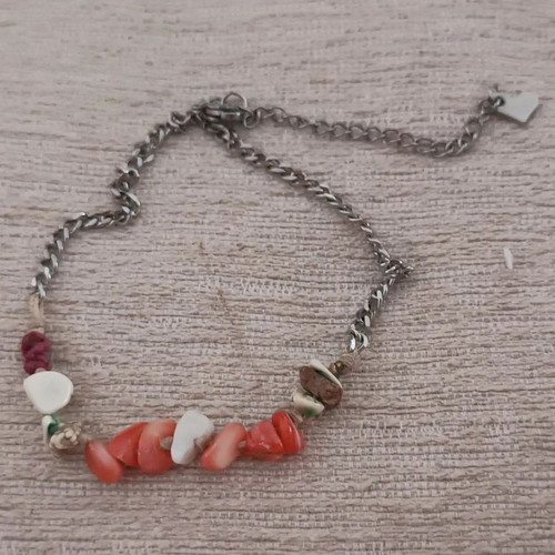 Steel ankle chain used with colorful stones and corals, adjustable size