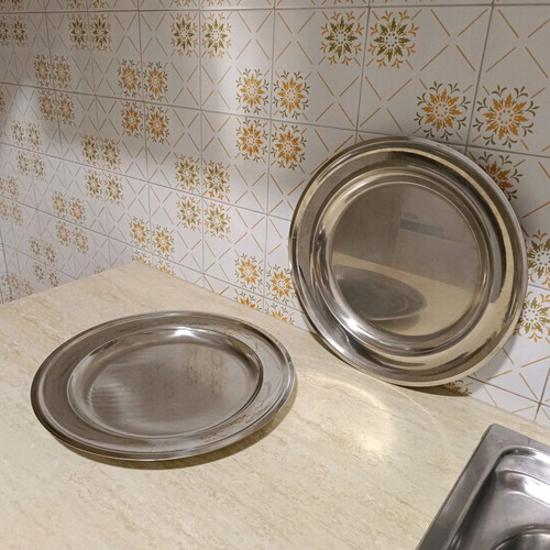 Two used Palamidis stainless steel platters 34 cm