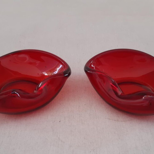 Ashtrays set of 2 red glass used