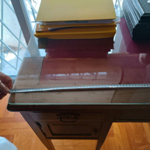 Antique desk like new with burgundy fabric and glass