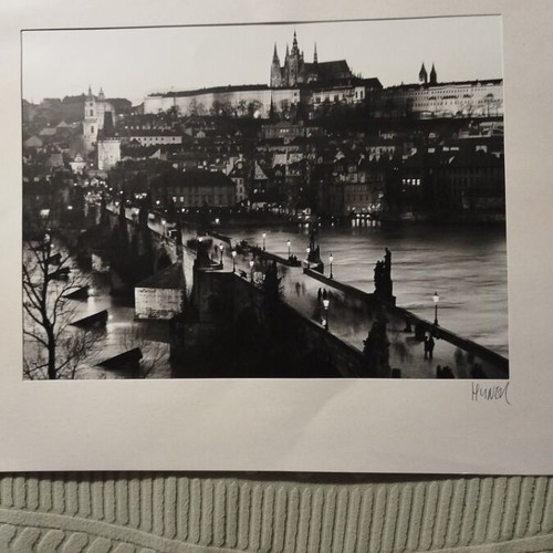 Two black and white photos of Prague new, signed and stamped