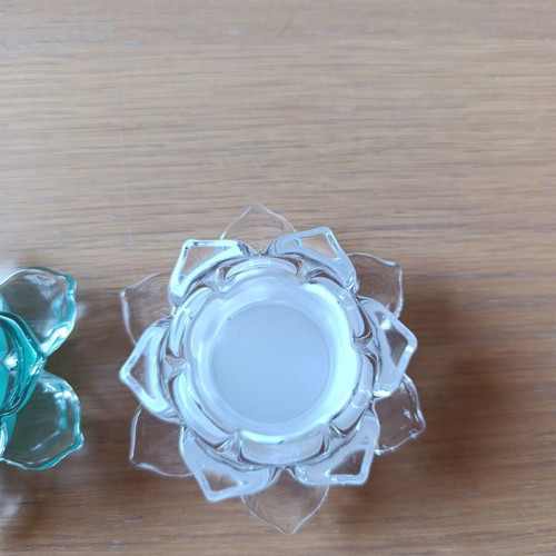 Glass Lotus Tealight Candle Holders Set of 3 New