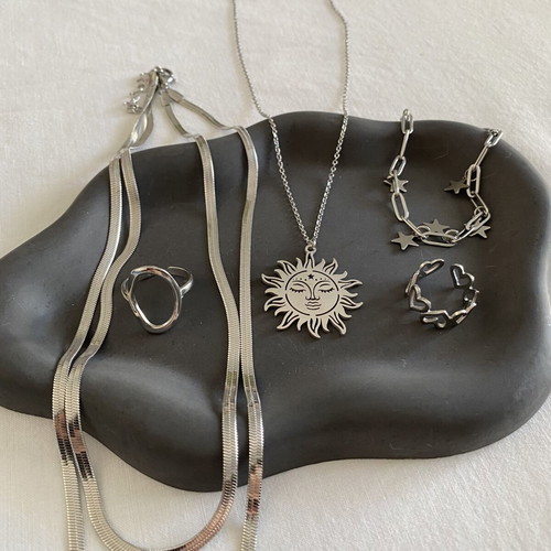 Steel jewelry set silver color, new