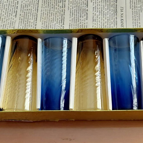 Collectible set of 6 handmade vintage glasses for ouzo, liqueur, schnapps new