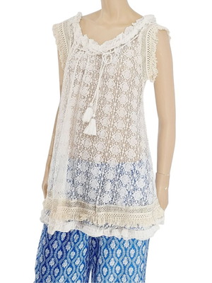Ble Resort Collection long perforated blouse new, white one size