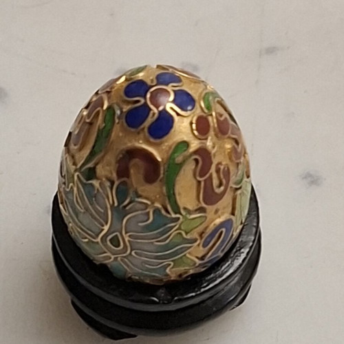 Vintage Cloisonné Egg Miniatures set like new on wooden bases