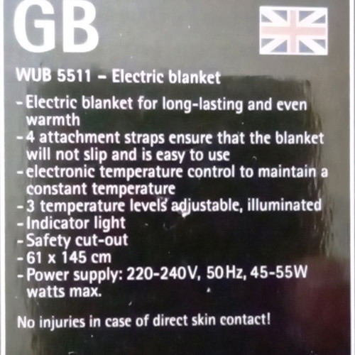 AEG WUB 5511 single electric underblanket 61x145cm