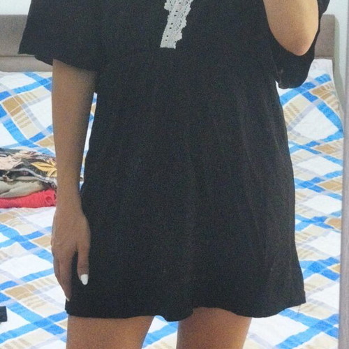 Black mini dress with lace one size like new
