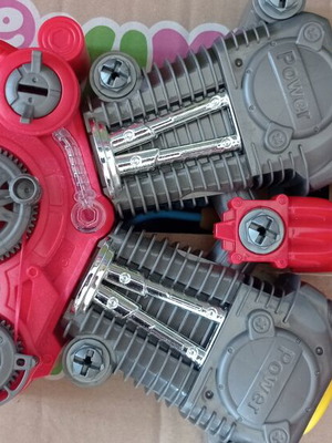 Mechanical imitation toy set like new with rotating parts and tools