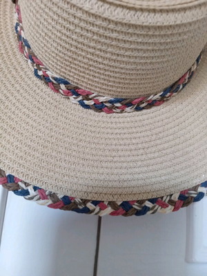 Straw hat new with decorative ribbon, size 57, beige multicolor