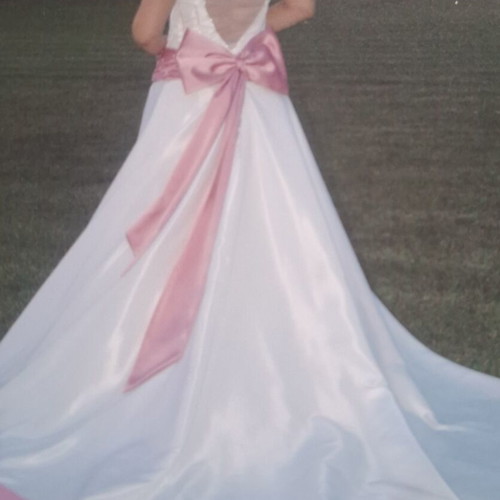 Wedding dress new, organza and satin, white and pink, two pieces