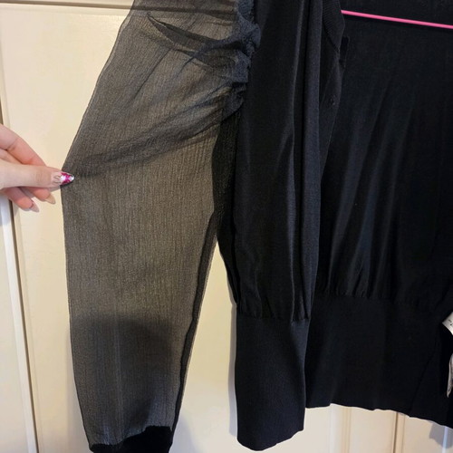 Zara black cardigan with transparent balloon sleeves like new, Small