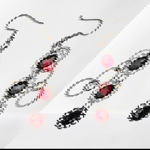 Σκουλαρίκια με κόκκινα πετράδια σαν καινούργια, ασημί