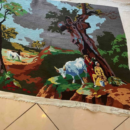 Handmade textile painting used, 0.83x0.58 m