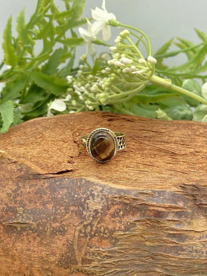 Tiger's Eye Crystal Brass Adjustable Ring
