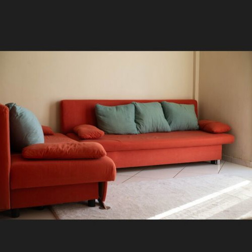 Sofas used, set of two with storage and sofa bed function