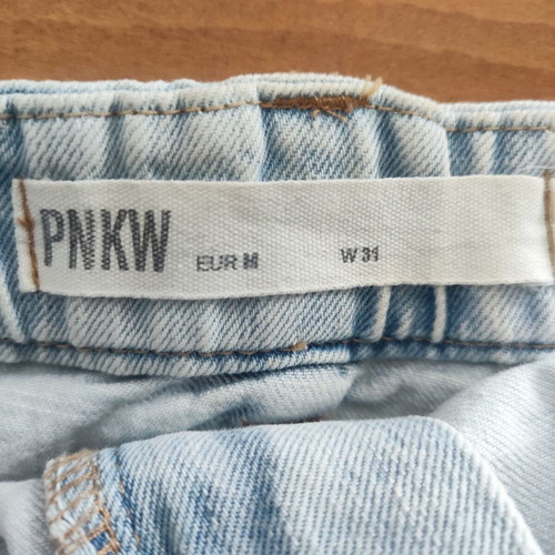 Pink Woman strapless denim top, blue, size M