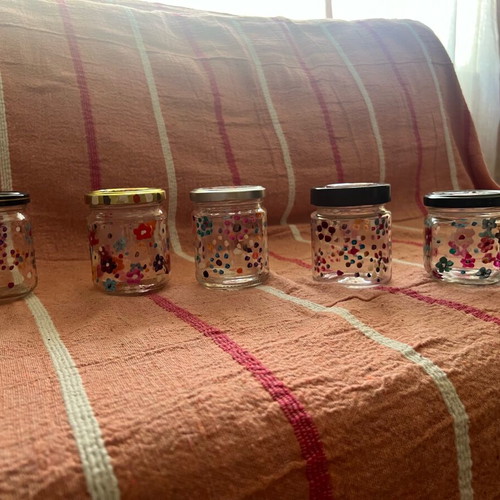 Small Hand-Painted Glass Jars like new