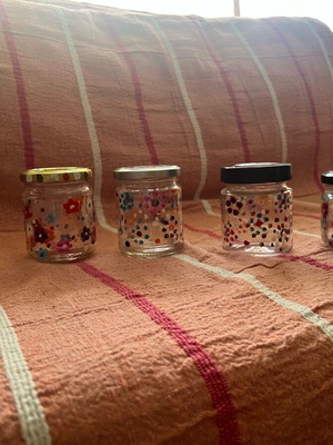 Small Hand-Painted Glass Jars like new