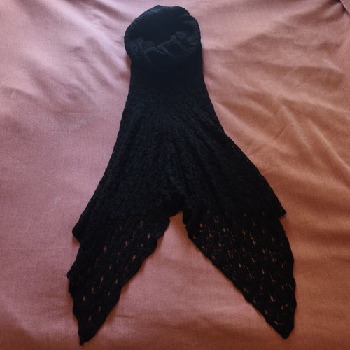 Knitted poncho with cowl neck and asymmetric hem like new, black