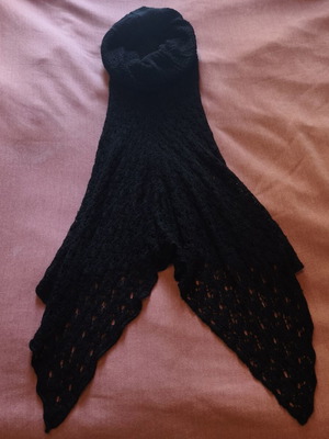 Knitted poncho with cowl neck and asymmetric hem like new, black