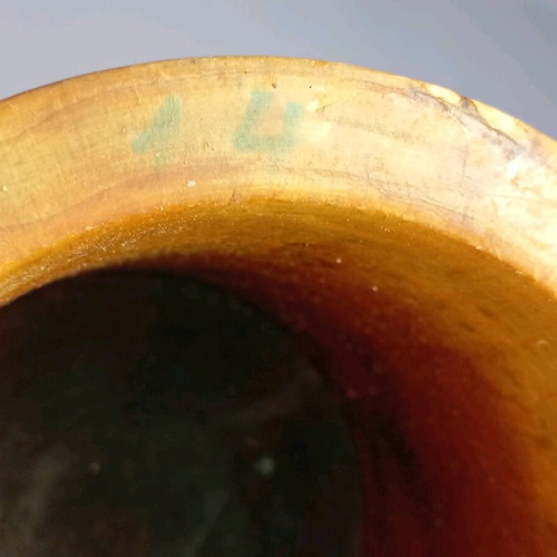 Wooden mortar used without pestle, height 18cm