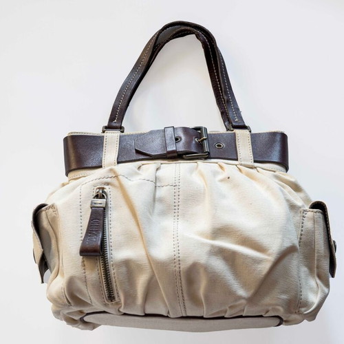 Moschino handbag like new, beige and brown fabric with leather