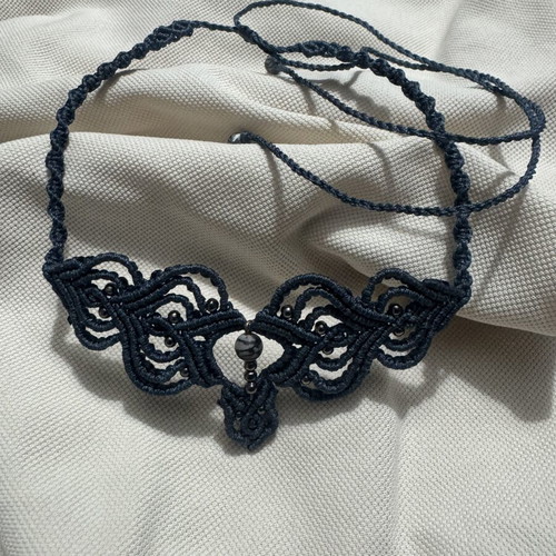 Macrame choker necklace new, dark blue, boho ethnic style