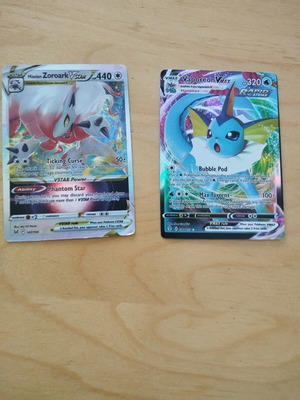 Hisuian Zoroark VSTAR and Vaporeon VMAX Pokemon cards