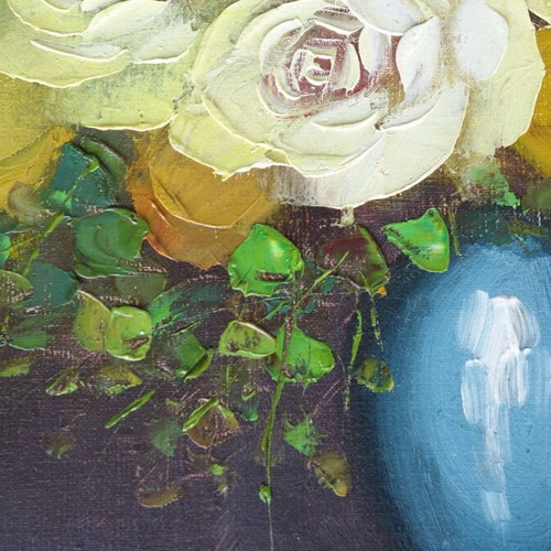 Oil painting vase with roses on canvas like new