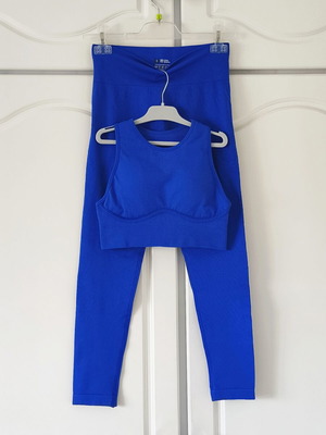 Premium Seamless Set S Blue Royal Scrunch Butt Leggings and Contouring Bra new