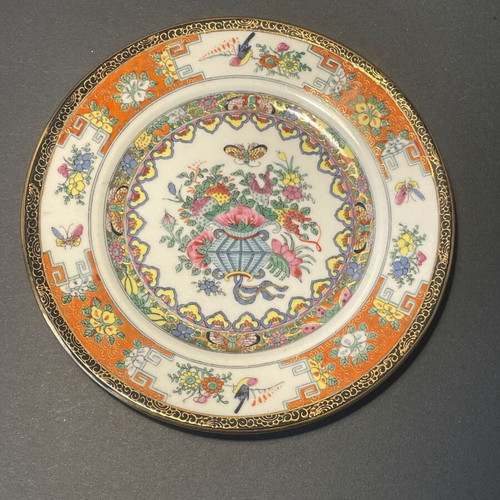 Vintage Famille Rose porcelain plate used with red seal
