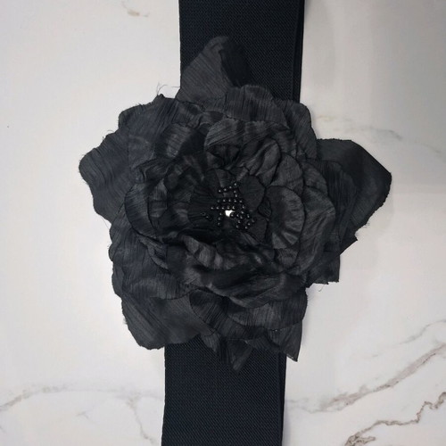 Elastic Waist Belt with Fabric Flower black, used